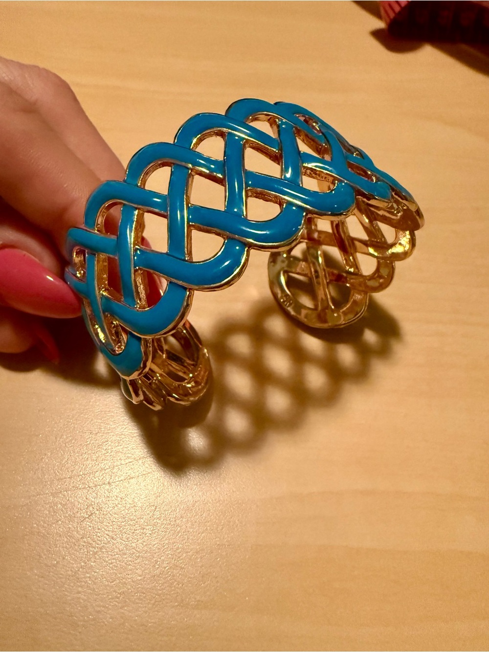 Gold Plated Blue Enamel Cuff Bracelet